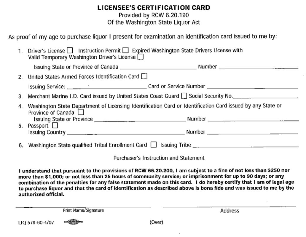 Washington Licensees Certification Card download